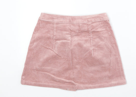 Bershka Womens Pink Cotton Mini Skirt Size S Button