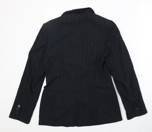 NEXT Womens Black Pinstripe Polyester Jacket Suit Jacket Size 10