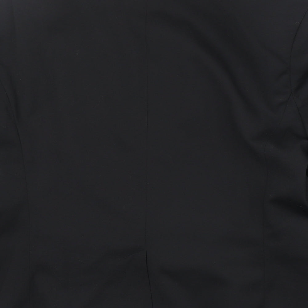 Brand and care label for ASOS women’s black polyester jacket blazer, size UK 12