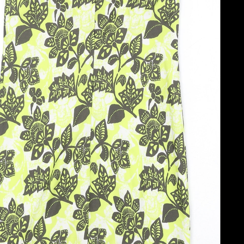 Debenhams Womens Green Floral Polyester A-Line Size 10 Round Neck Zip