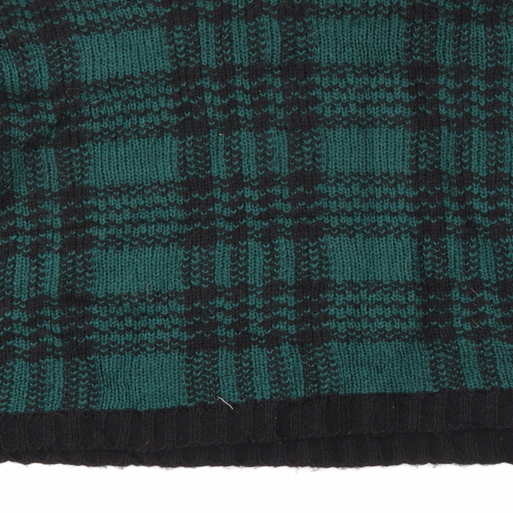 Boohoo Womens Green Round Neck Plaid Acrylic Pullover Jumper Size M