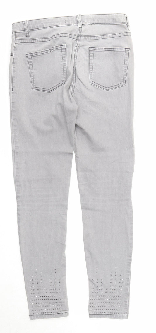 NEXT Womens Grey Cotton Skinny Jeans Size 10 Regular Zip