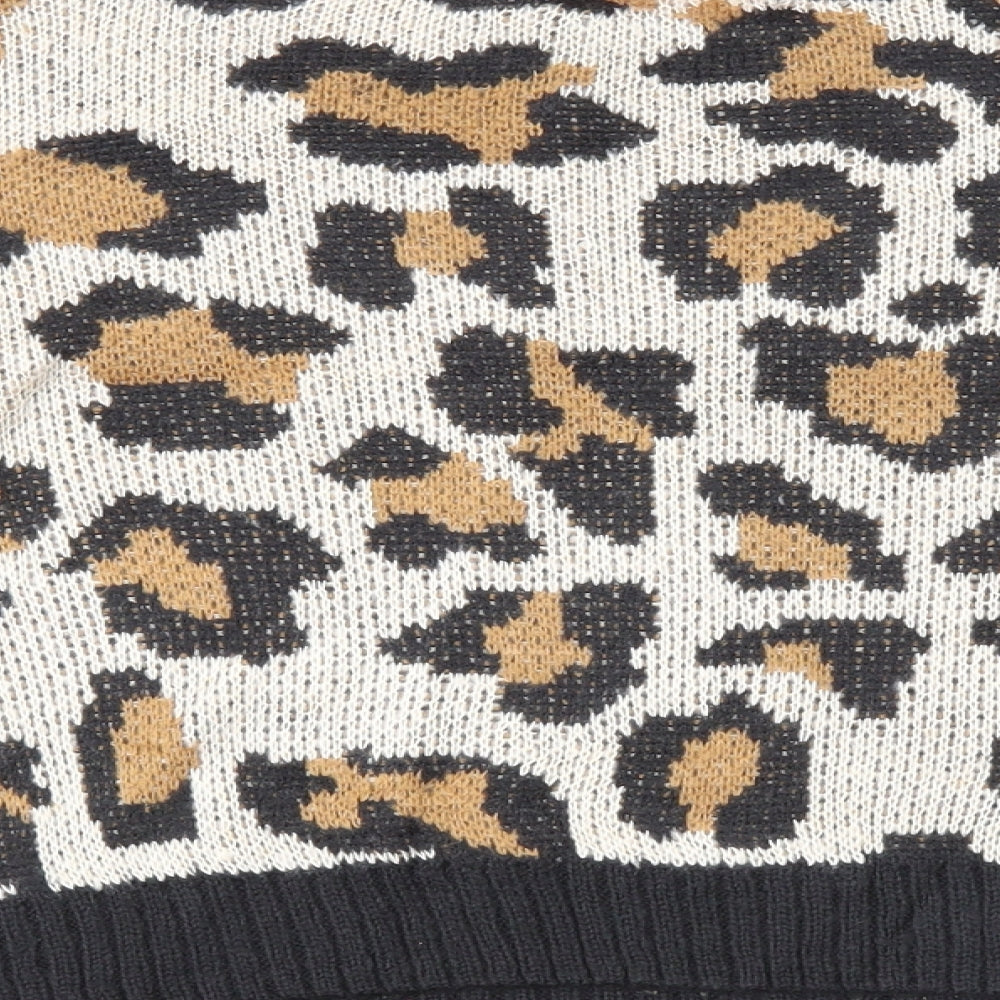 Full Circle Womens Beige V-Neck Animal Print Acrylic Pullover Jumper Size XL - Leopard Pattern