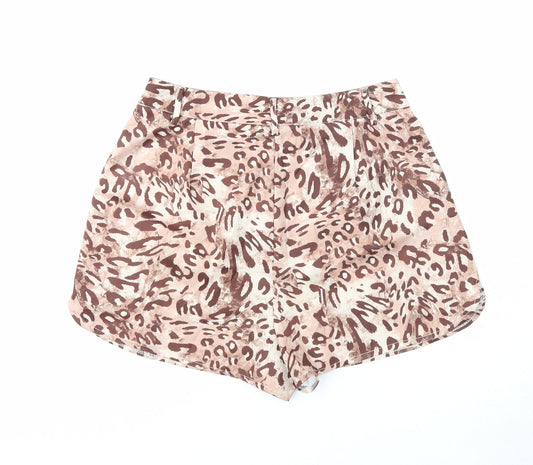 Missguided Womens Brown Animal Print Polyester Hot Pants Shorts Size 10 Regular Zip - Leopard Print