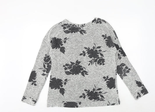 b.young Womens Grey Boat Neck Floral Cotton Pullover Jumper Size L
