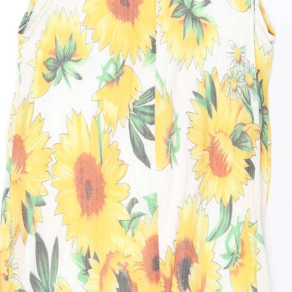 Klass Womens Yellow Floral Cotton Tank Dress Size M Round Neck Pullover