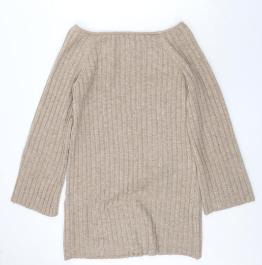 H&M Womens Beige Boat Neck Acrylic Pullover Jumper Size M