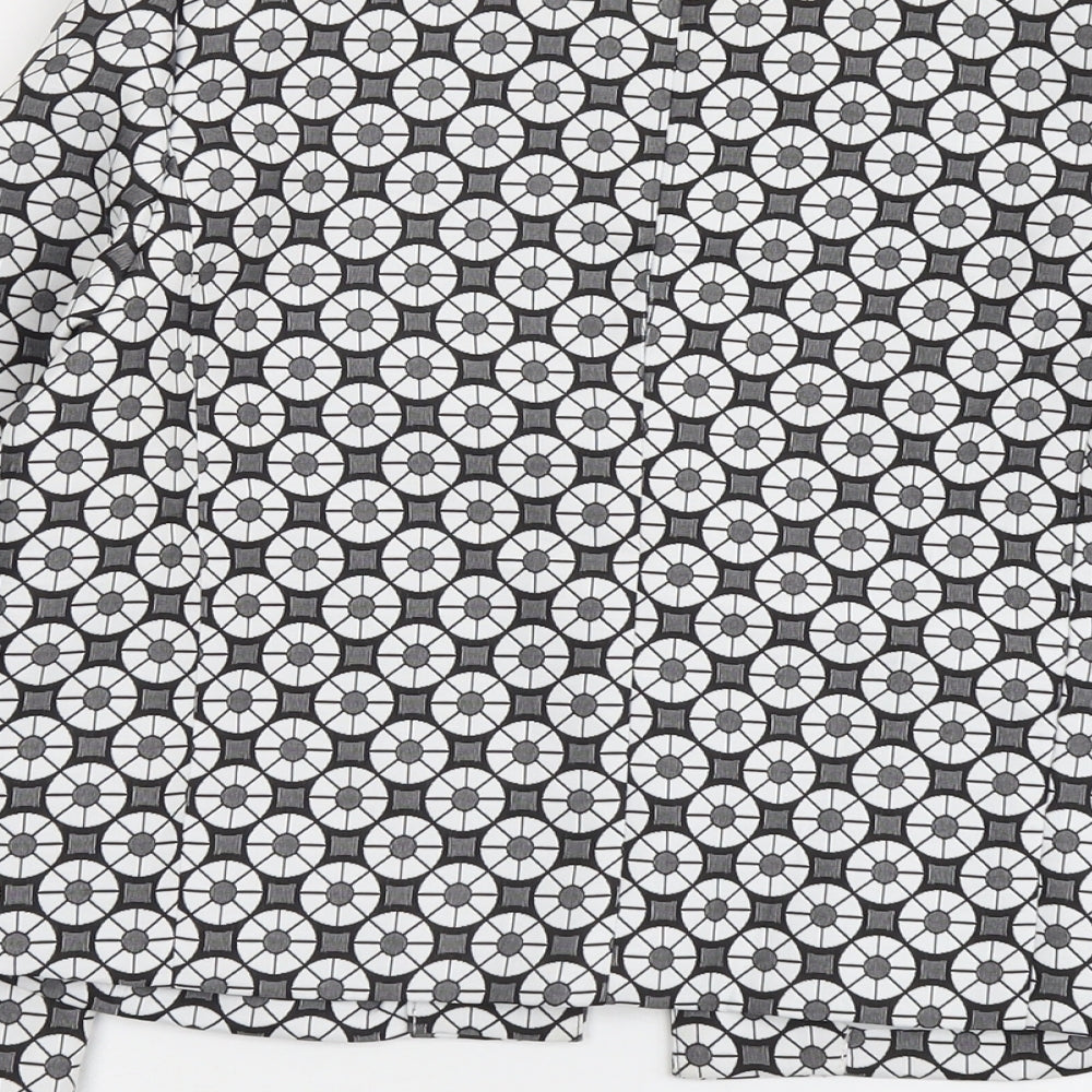 Brand and care label for Missguided women’s grey geometric polyester jacket blazer, size UK 10