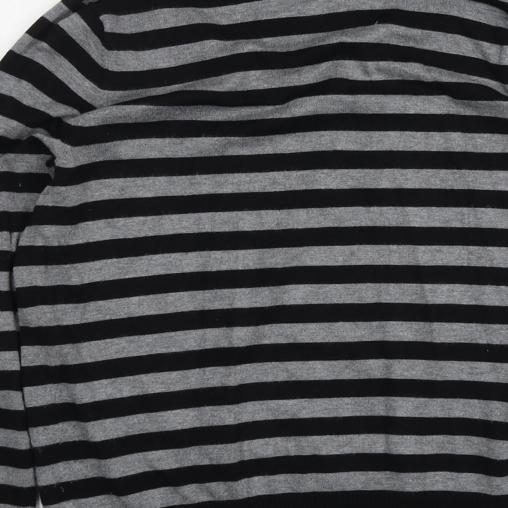 BHS Womens Black Boat Neck Striped Viscose Pullover Jumper Size 16