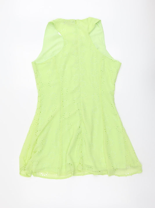 Missguided Womens Green Geometric Polyester Trapeze & Swing Size 14 Round Neck Zip