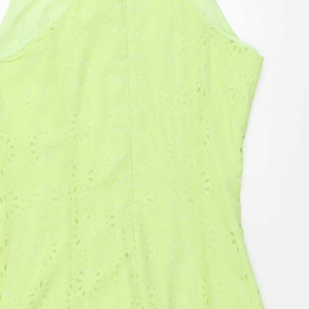 Missguided Womens Green Geometric Polyester Trapeze & Swing Size 14 Round Neck Zip