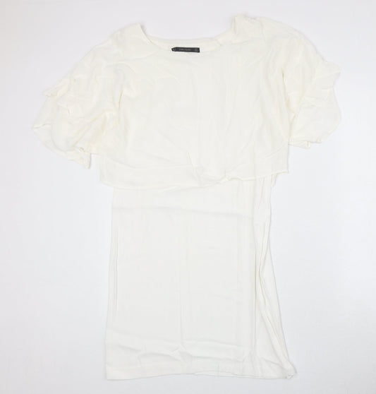 Zara Womens Ivory Polyester Trapeze & Swing Size S Round Neck Pullover