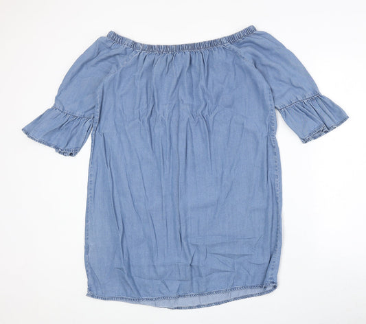 New Look Womens Blue Lyocell A-Line Size 12 Off the Shoulder Pullover