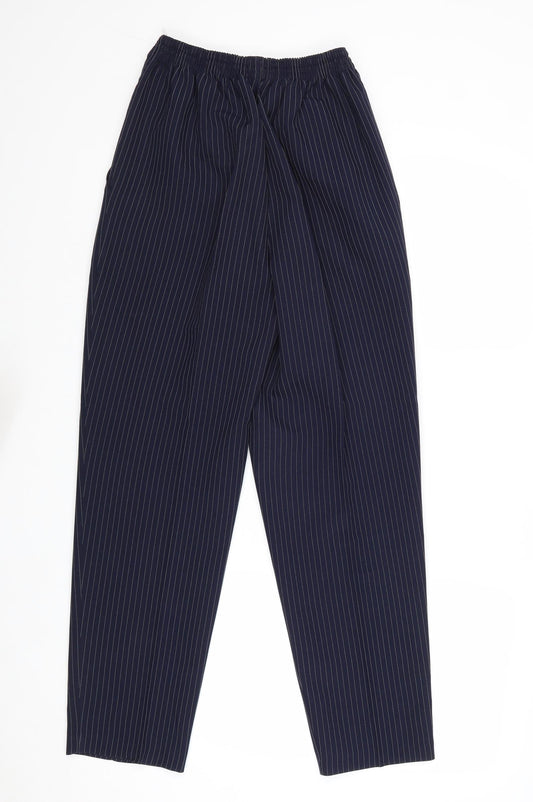 St Michael Womens Blue Striped Polyester Trousers Size 10 Regular