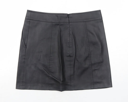 NEXT Womens Black Polyurethane A-Line Skirt Size 10 Zip