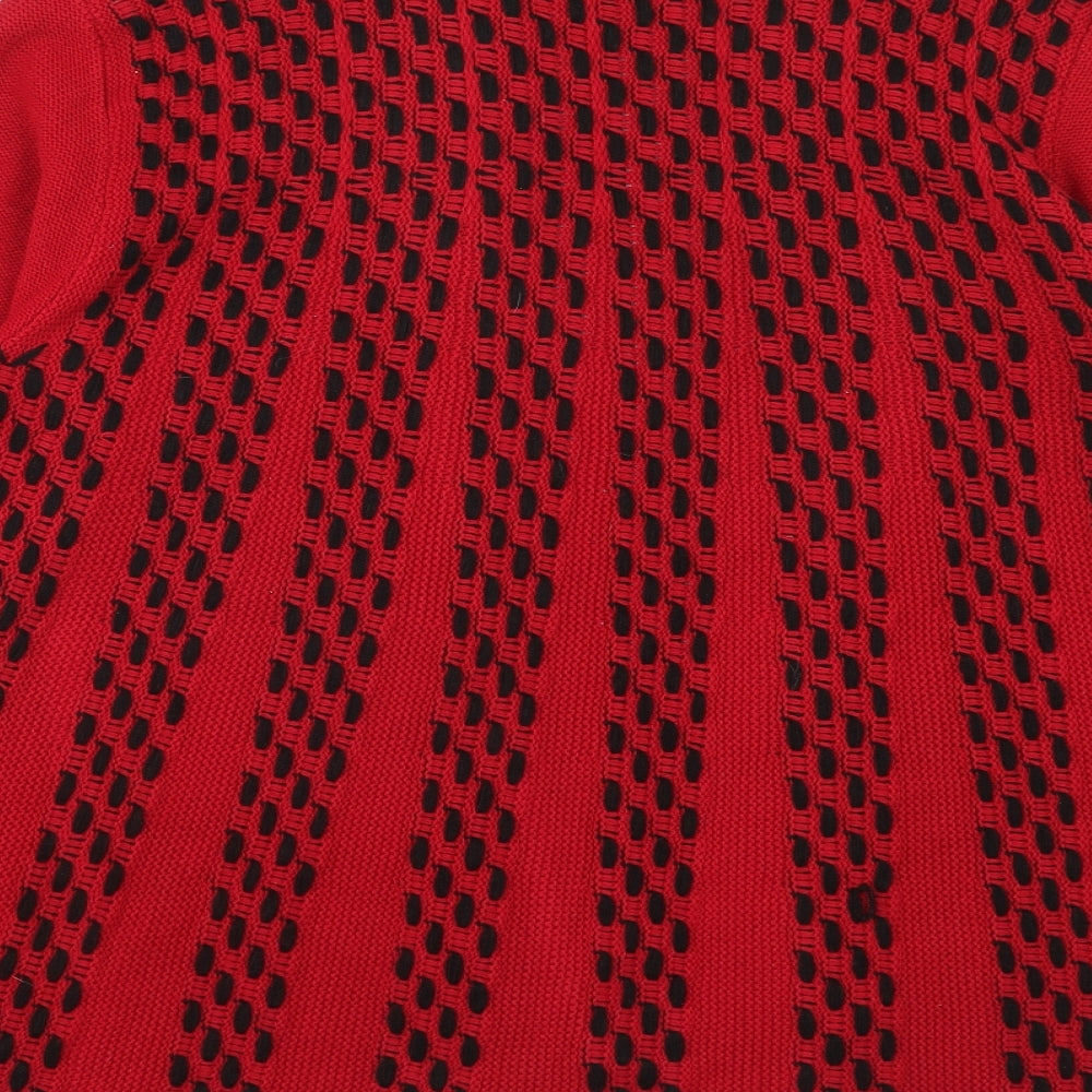 Lizz Clarke Womens Red V-Neck Geometric Acrylic Cardigan Jumper Size S