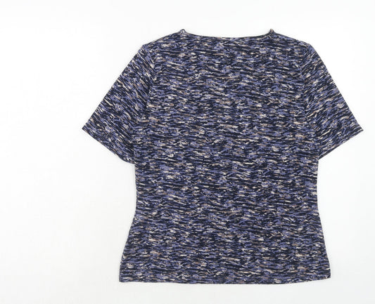 EWM Womens Blue Geometric Polyester Basic T-Shirt Size 10 Round Neck