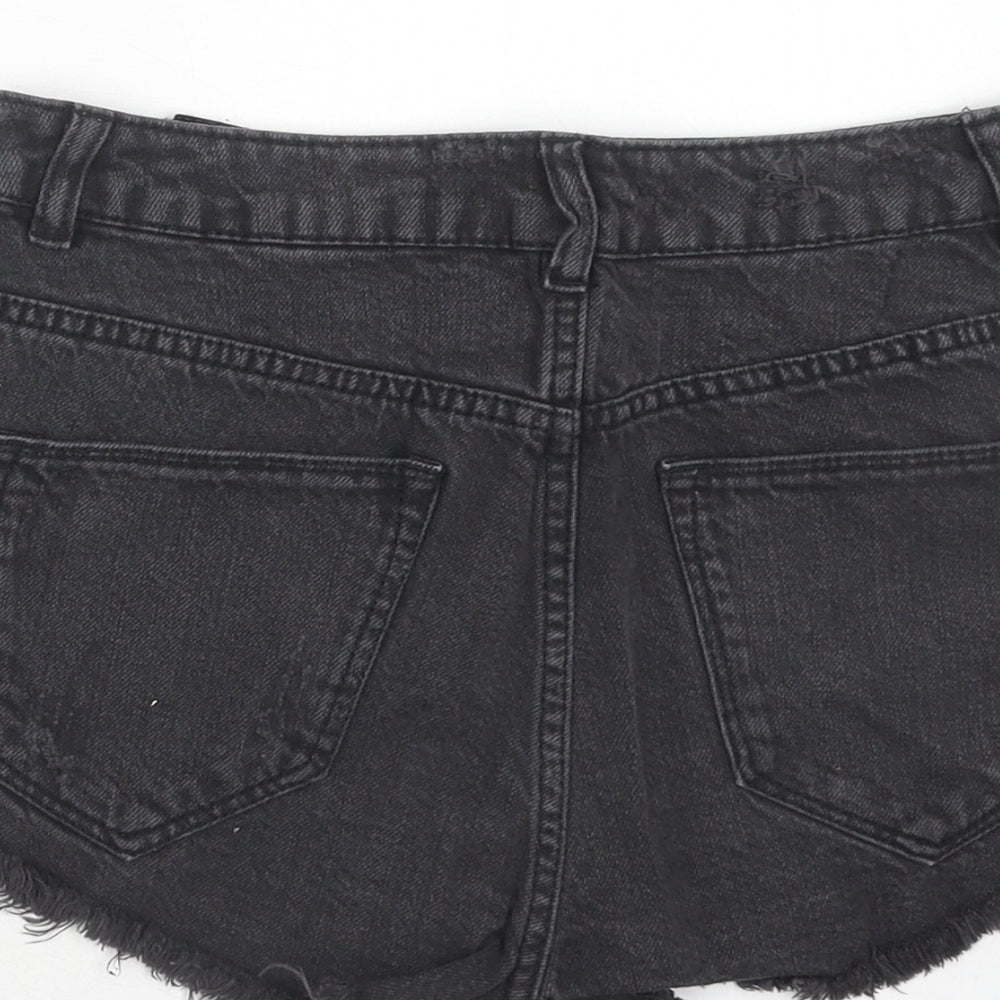 H&M Womens Black Cotton Hot Pants Shorts Size 8 Regular Zip