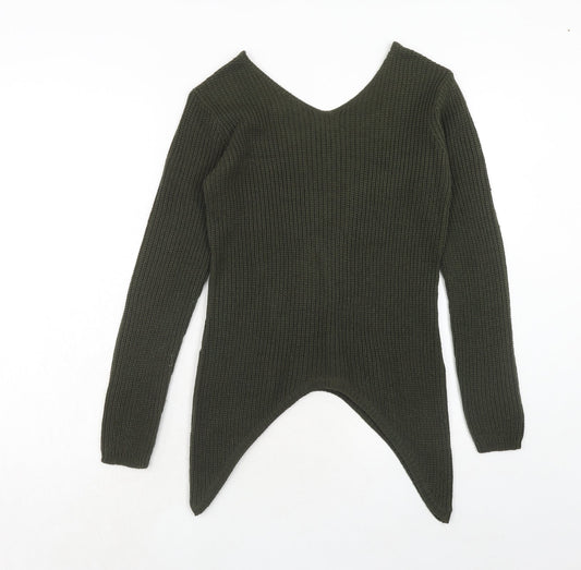 Select Womens Green V-Neck Acrylic Pullover Jumper Size 8