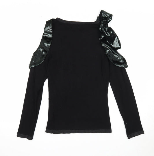 Coast Womens Black Round Neck Polyester Pullover Jumper Size XS