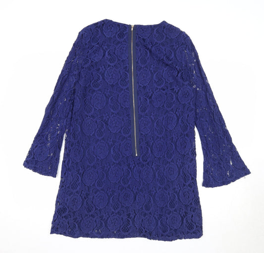 Mela Loves London Womens Blue Geometric Polyester A-Line Size 12 Round Neck Zip