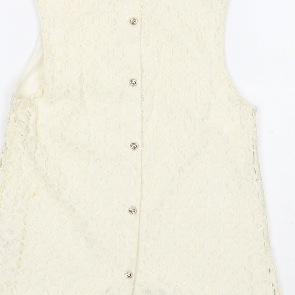 Miss Selfridge Womens White Geometric Cotton Basic Tank Size 6 Collared