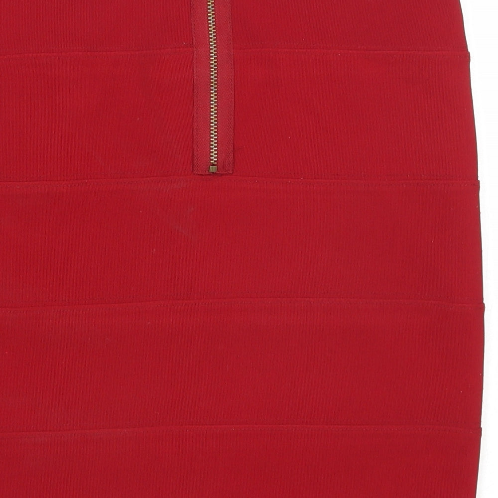 FOREVER 21 Womens Red Polyester Maxi Skirt Size M Zip