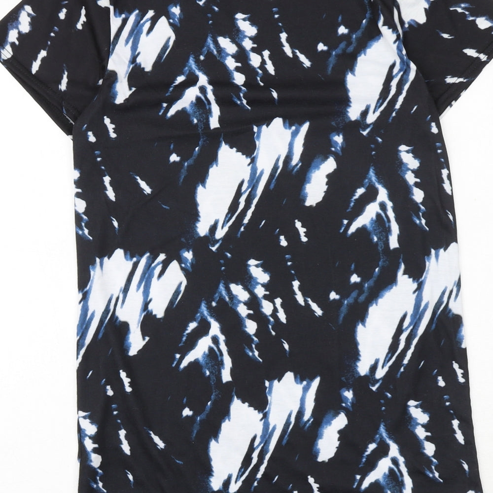 PRETTYLITTLETHING Womens Black Geometric Polyester T-Shirt Dress Size 4 Round Neck Pullover