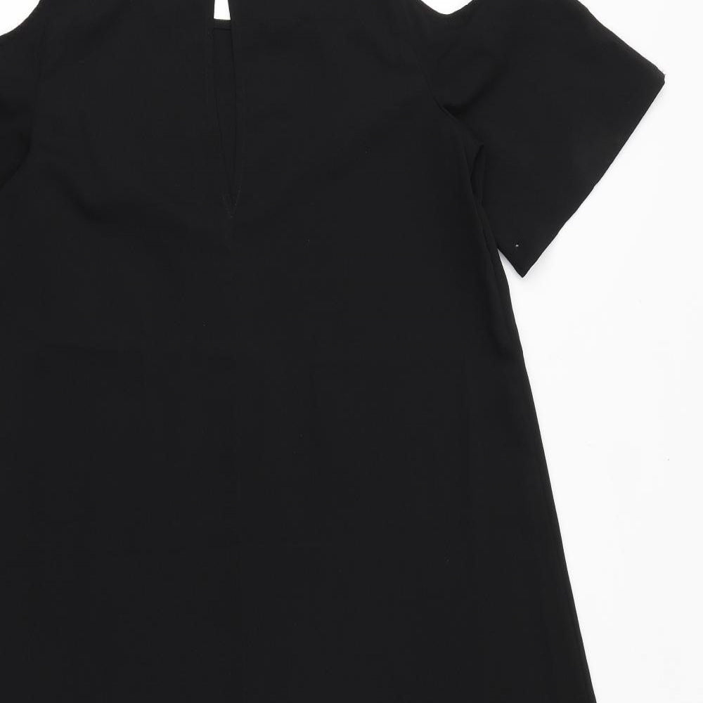 Marks and Spencer Womens Black Polyester T-Shirt Dress Size 10 Round Neck Button - Cold Shoulder