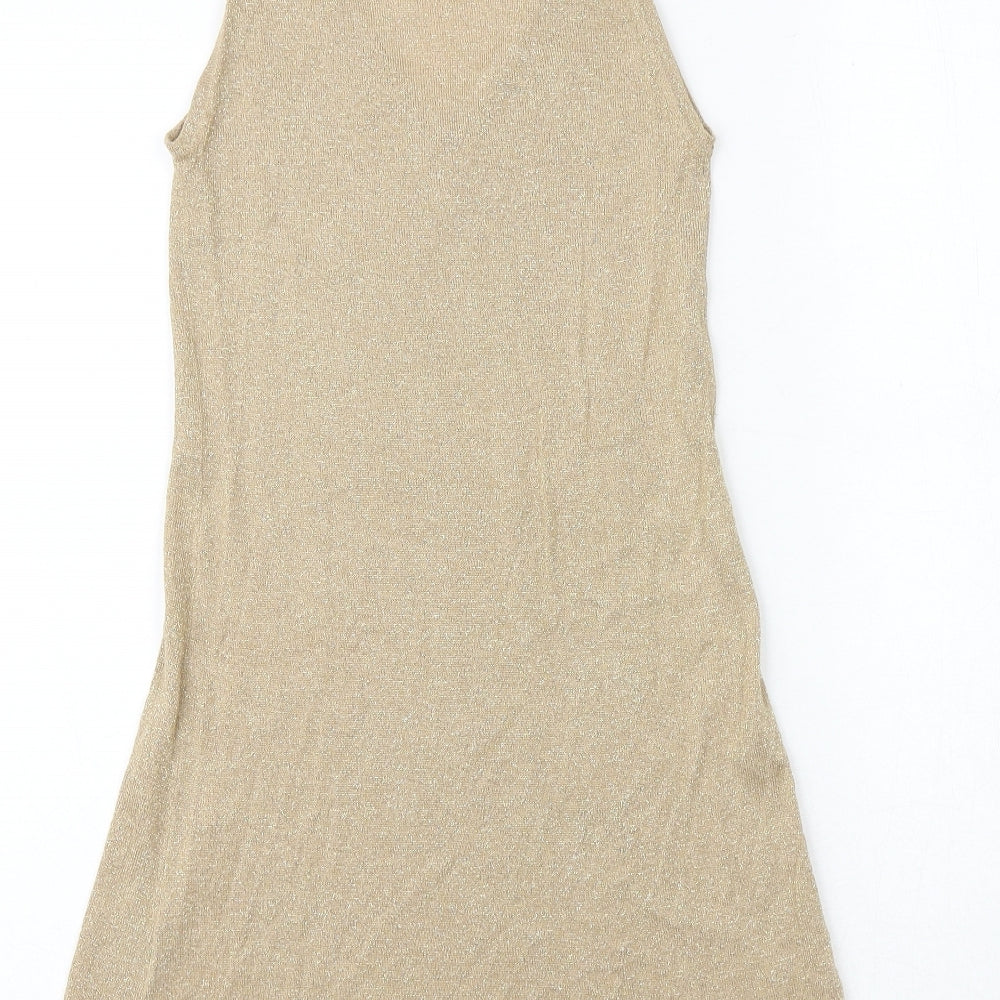 H&M Womens Gold Polyester Tank Dress Size XS V-Neck Pullover