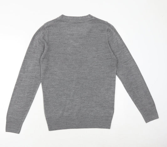 NEXT Mens Grey Round Neck Acrylic Pullover Jumper Size S Long Sleeve