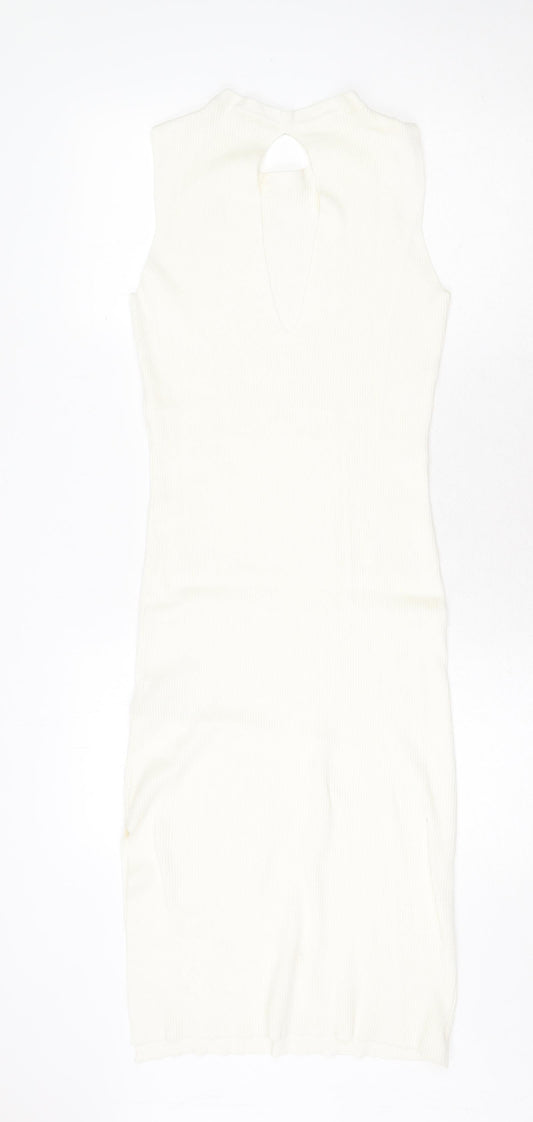 Noisy may Womens White Viscose Bodycon Size M Round Neck Pullover