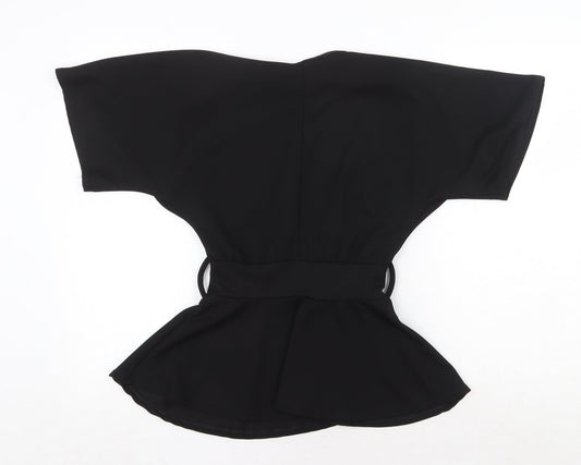 Boohoo Womens Black Polyester Basic Blouse Size 8 Round Neck