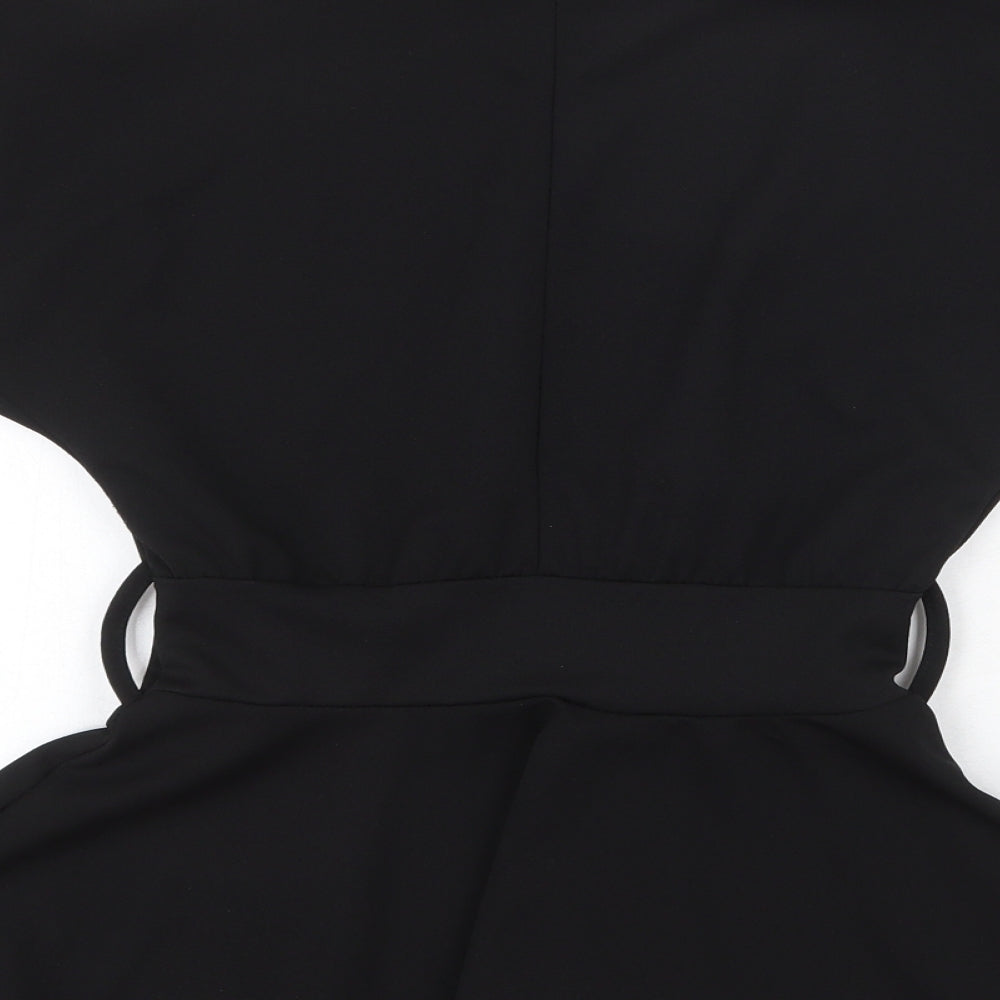 Boohoo Womens Black Polyester Basic Blouse Size 8 Round Neck