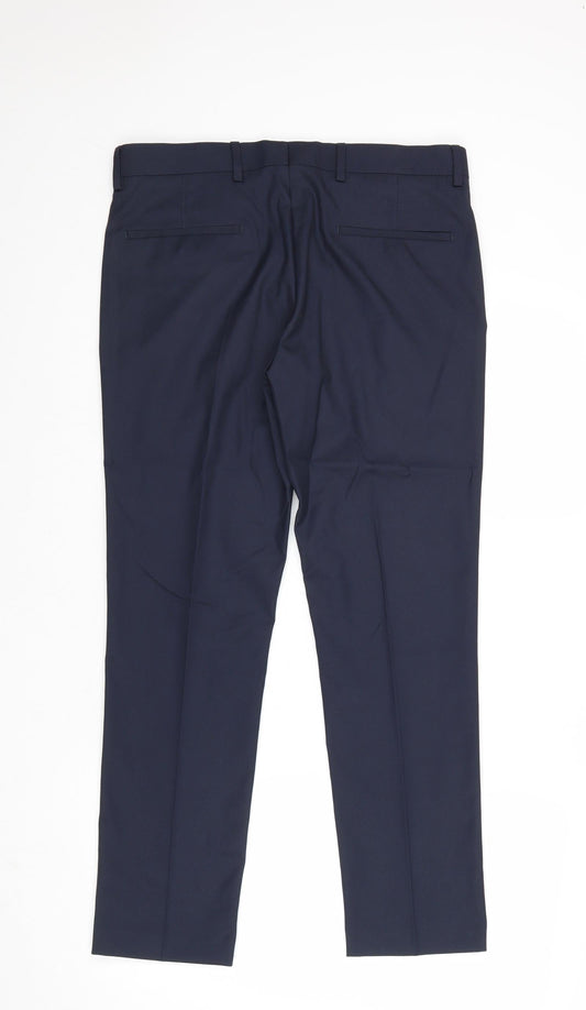 River Island Mens Blue Polyester Chino Trousers Size 30 in Regular Zip