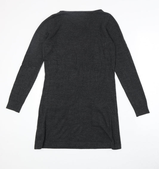 Marks and Spencer Womens Grey Acrylic Jumper Dress Size 8 Round Neck Pullover