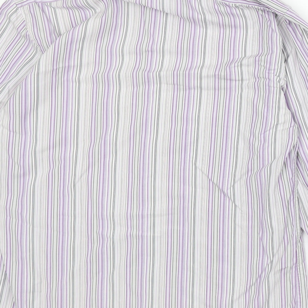 Marks and Spencer Mens Grey Striped Cotton Button-Up Size 15.5 Collared Button