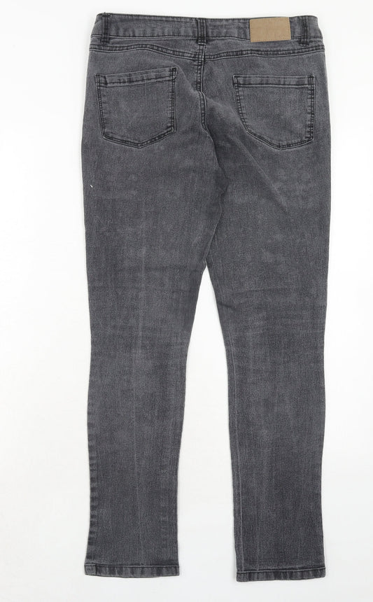 Dorothy Perkins Womens Grey Cotton Straight Jeans Size 10 Regular Zip