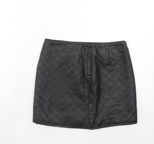 H&M Womens Black Argyle/Diamond Viscose A-Line Skirt Size 10 Zip