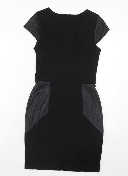 NEXT Womens Black Colourblock Viscose A-Line Size 8 Round Neck Zip