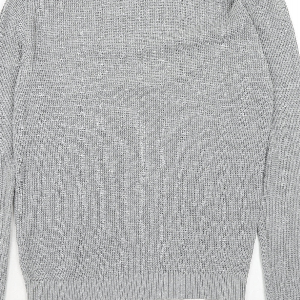River Island Mens Grey Round Neck Cotton Pullover Jumper Size XS Long Sleeve
