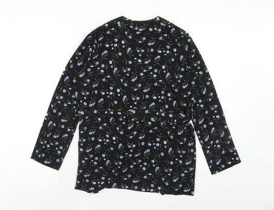 H&M Womens Black Floral Polyester Kimono Blouse Size S V-Neck