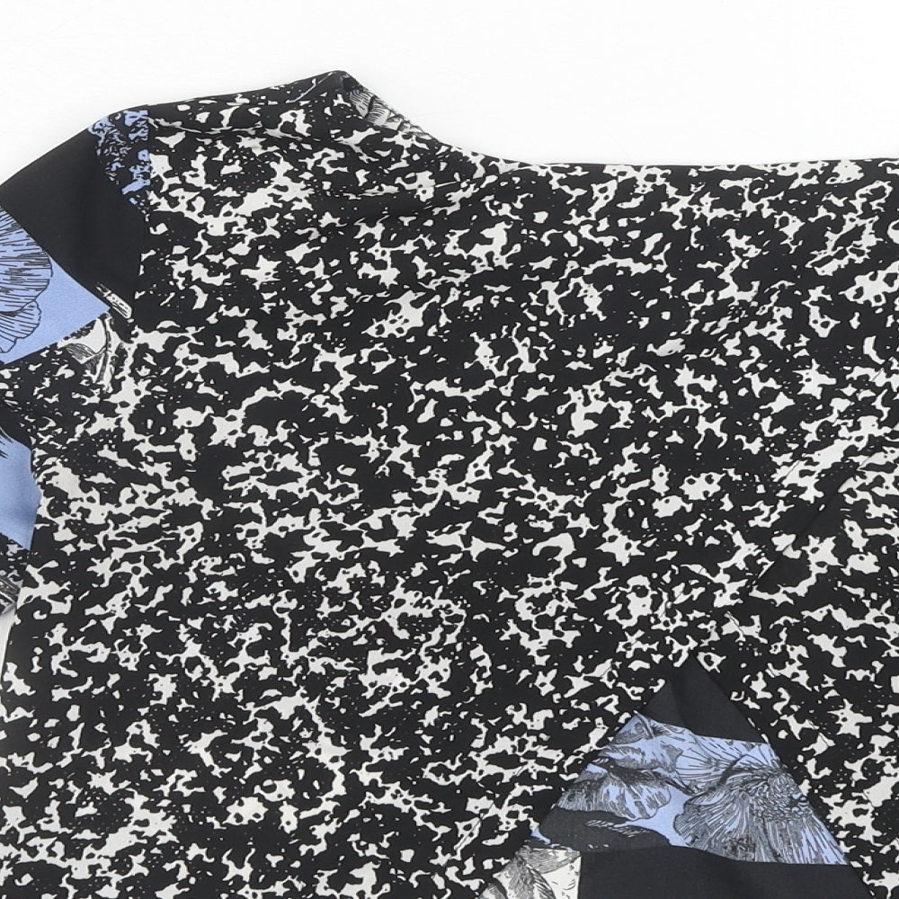 Miss Selfridge Womens Blue Geometric Polyester Basic Blouse Size 8 Round Neck