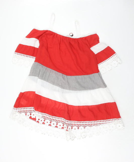 Klass Womens Red Colourblock Polyester Trapeze & Swing Size 10 One Shoulder Pullover