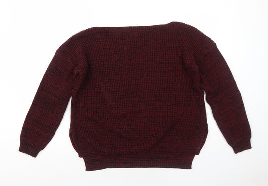 Boohoo Womens Red V-Neck Acrylic Pullover Jumper Size S