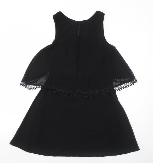 Luc-Ce Womens Black Polyester Fit & Flare Size S Round Neck Zip