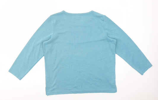 Bonmarché Womens Blue V-Neck Polyester Pullover Jumper Size M