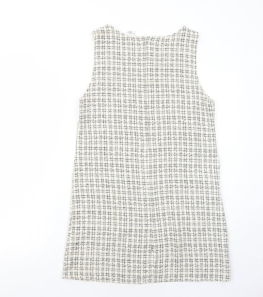Cooperative Womens Ivory Geometric Cotton Pinafore/Dungaree Dress Size M Round Neck Zip