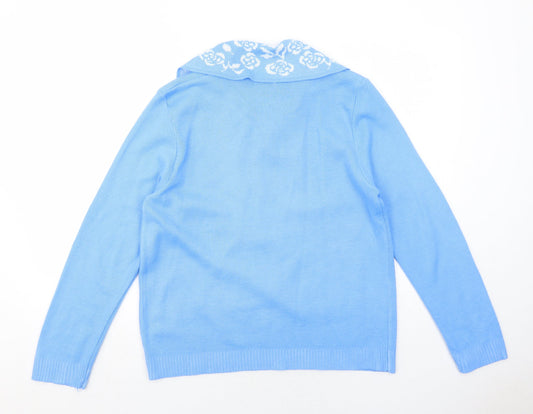 Lizzi Clarke Womens Blue V-Neck Acrylic Cardigan Jumper Size L - Size L-XL