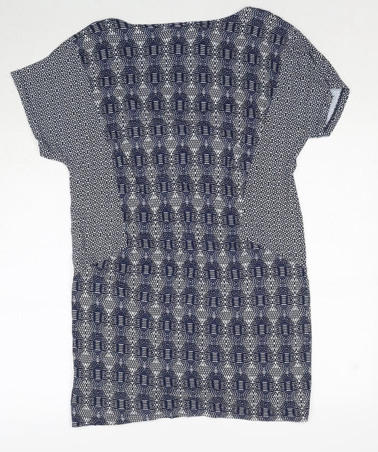 NEXT Womens Blue Geometric Viscose A-Line Size 12 Round Neck Pullover